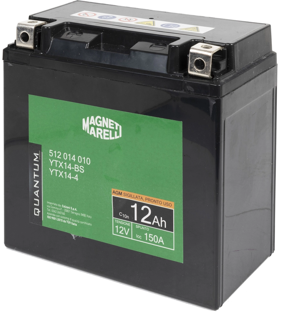 MAGNETI MARELLI BATTERIA MOTO E SCOOTER 12AH 12V 150A TECNOLOGIA AGM SIGILLATA POLO POSITIVO SINISTRO